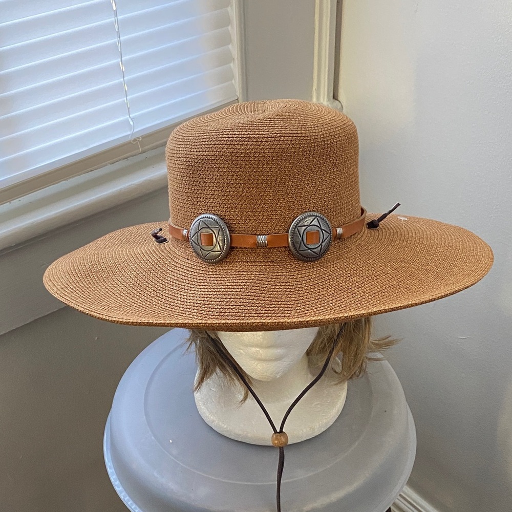 Brown color SLOGGERS brand summer Round wide brim style hat papper mix 22.5”